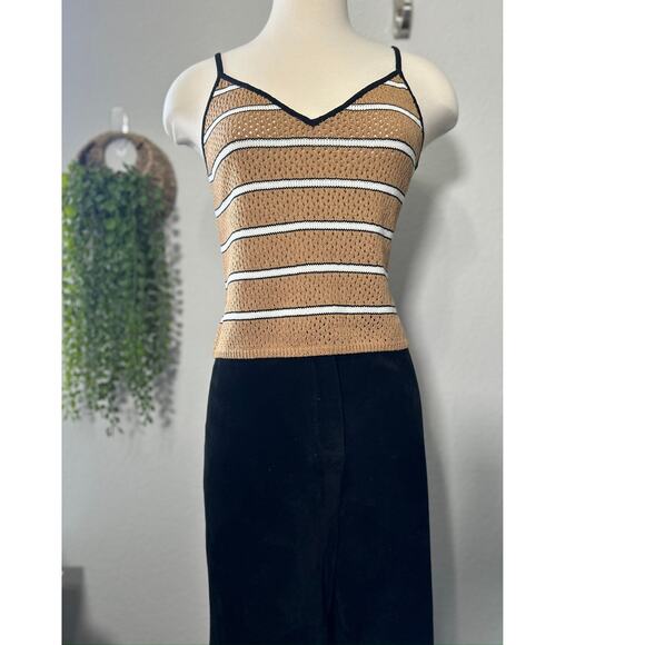 St. John Sport Brown & White Striped Knit Tank Top Y2K Neutral Tone Size Small - Picture 2 of 9